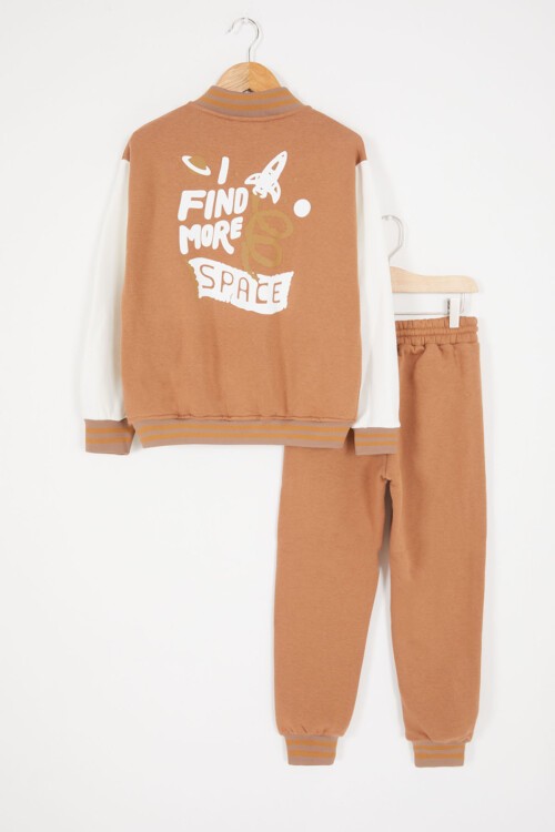 Kahverengi Uzay Temalı Şardonlu Erkek Çocuk Kolej Eşofman Takımı 17075
