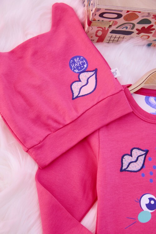 Kedi Baskılı Payetli Çıtçıtlı Badili Kız Bebek Takım 17139