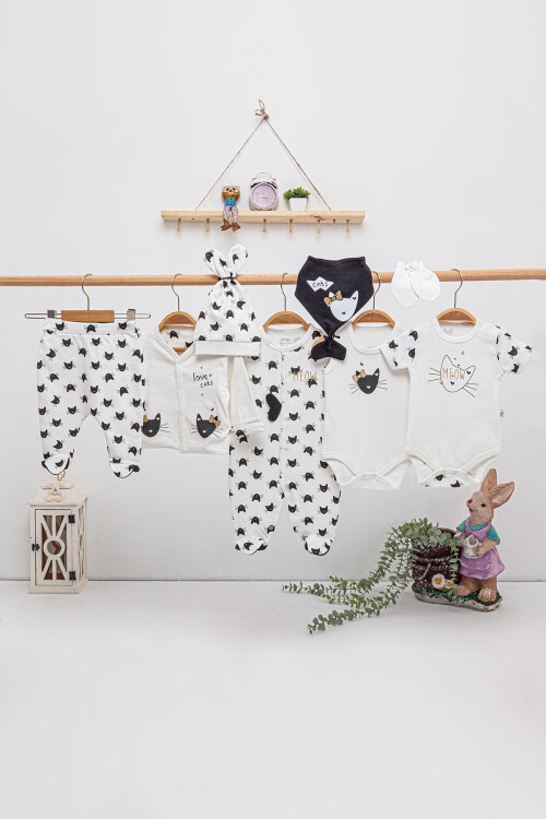 Kedi Desenli 8li Bebek Hastane Çıkışı Seti 16853