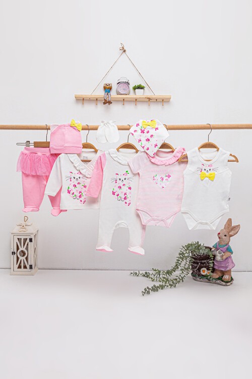 Kedi Desenli Papyonlu 8li Bebek Hastane Çıkışı Seti 16886