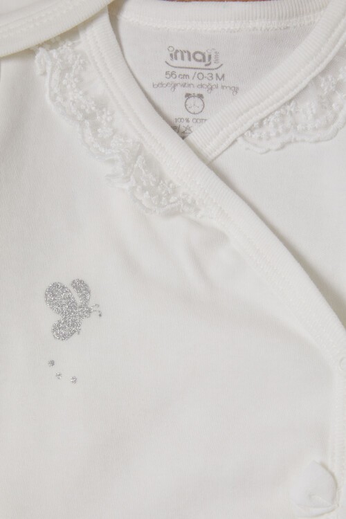 Kelebek Baskılı Ekru Kız Bebek 5li Takım 16658