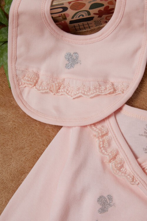 Kelebek Baskılı Pembe Kız Bebek 5li Takım 16659