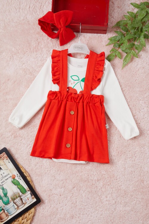 Kiraz Baskılı Bandanalı Kız Bebek Badili Elbise 16656