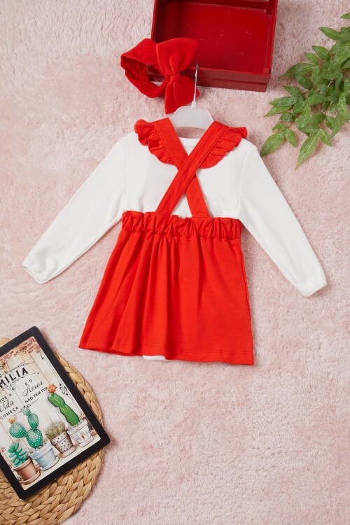 Kiraz Baskılı Bandanalı Kız Bebek Badili Elbise 16656