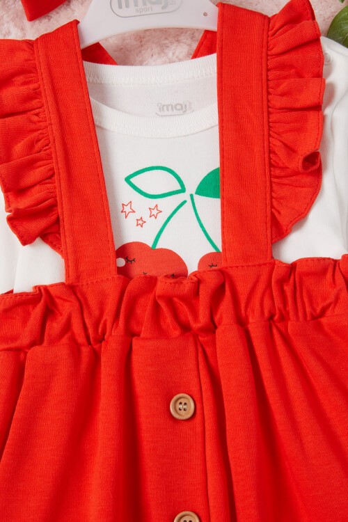 Kiraz Baskılı Bandanalı Kız Bebek Badili Elbise 16656