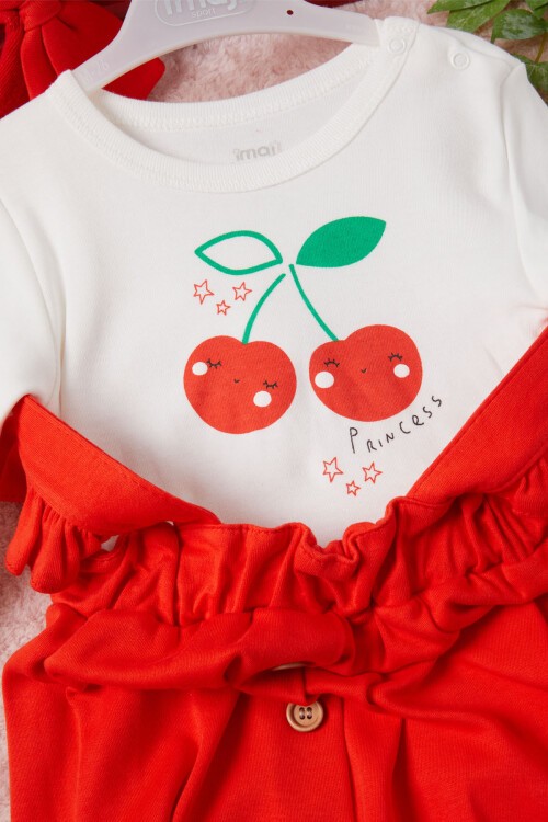 Kiraz Baskılı Bandanalı Kız Bebek Badili Elbise 16656