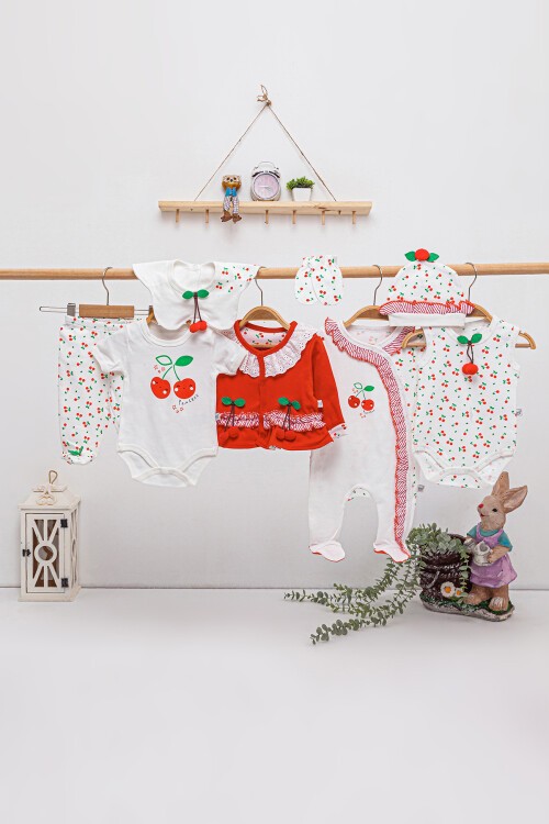 Kiraz Desenli 8li Bebek Hastane Çıkışı Seti 16883