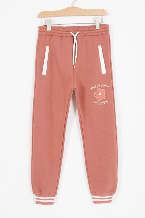 Kiremit Kolları Yazı Baskılı Şardonlu Kız Çocuk Kolej Eşofman Takımı 17128