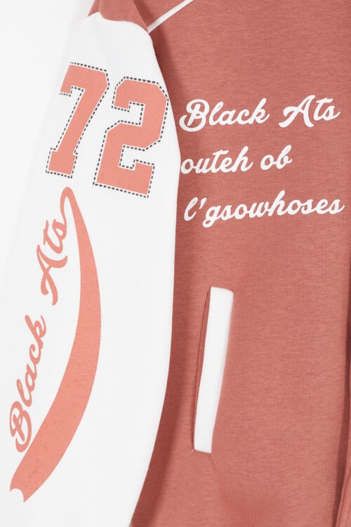 Kiremit Kolları Yazı Baskılı Şardonlu Kız Çocuk Kolej Eşofman Takımı 17128