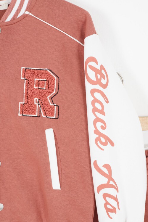 Kiremit Kolları Yazı Baskılı Şardonlu Kız Çocuk Kolej Eşofman Takımı 17128