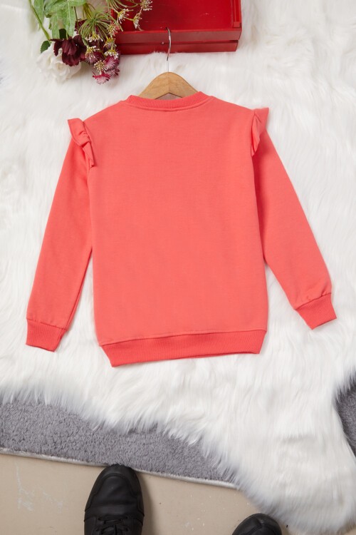 Kırmızı Ayıcıklı Kolları Volanlı Kız Çocuk Şardonlu Sweatshirt 16986