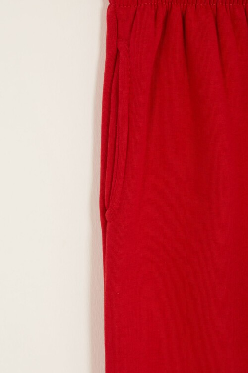 Kırmızı Erkek Çocuk Sevimli Ayıcık Temalı Şardonlu 3 İplik 2li Takım