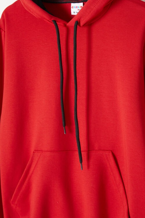 Kırmızı Kanguru Cepli Kapüşonlu Unisex Çocuk Sweatshirt 16784