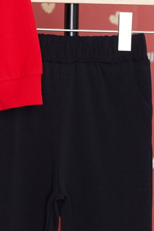 Kırmızı Kaplan Baskılı Cepli Erkek Bebek Eşofman Takımı 17320