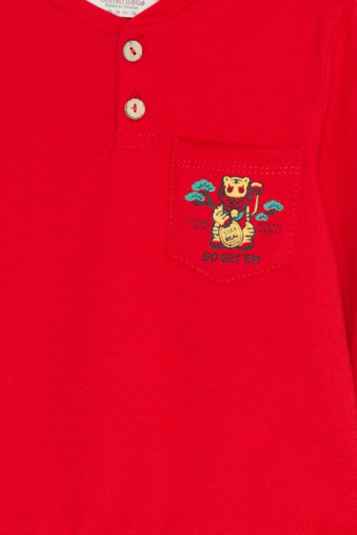 Kırmızı Kaplan Baskılı Cepli Erkek Bebek Eşofman Takımı 17320