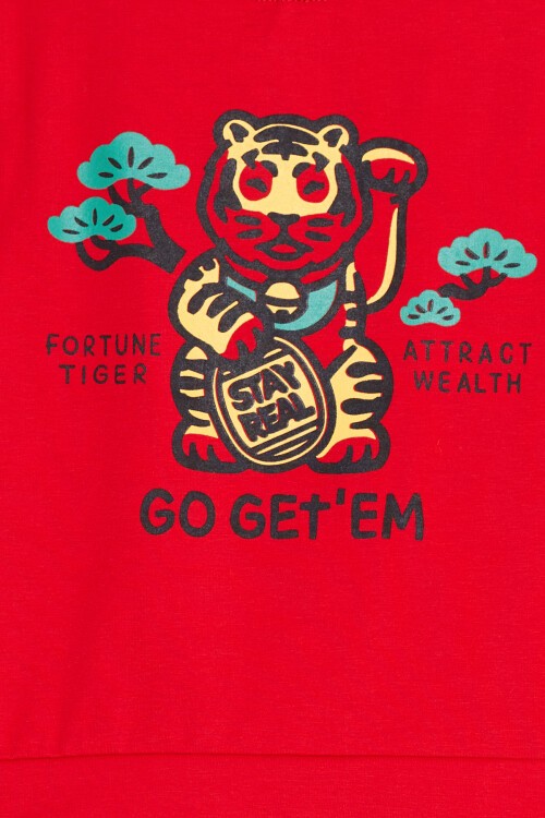 Kırmızı Kaplan Baskılı Cepli Erkek Bebek Eşofman Takımı 17320