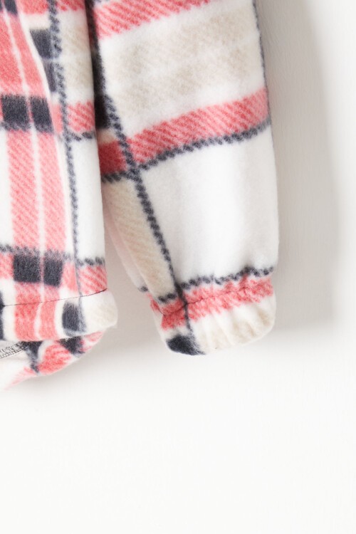 Kırmızı Kare Desenli Kapüşonlu Çocuk Polar Hırka 16758