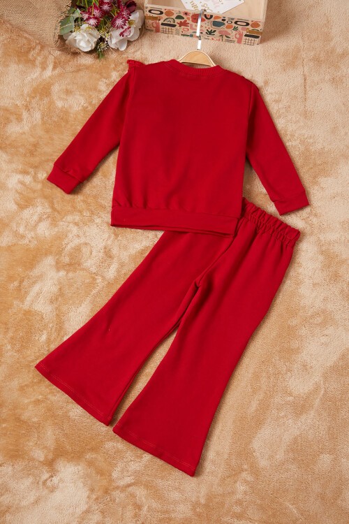 Kırmızı Önü Güpürlü İspanyol Paça Kız Çocuk Takım 16535