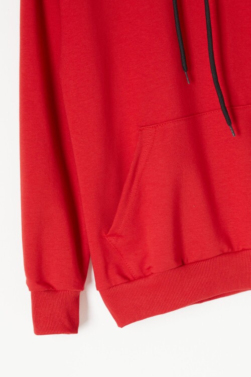 Kırmızı Polarlı Kanguru Cepli Çocuk Kapüşonlu Sweatshirt 17041