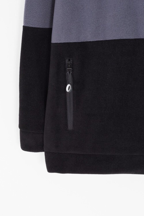 Kırmızı Renk Bloklu Polarlı Kapüşonlu Unisex Çocuk Sweatshirt 16905