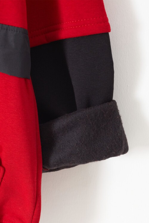 Kırmızı Yazılı Şardonlu Erkek Çocuk Kapüşonlu Sweatshirt 17251