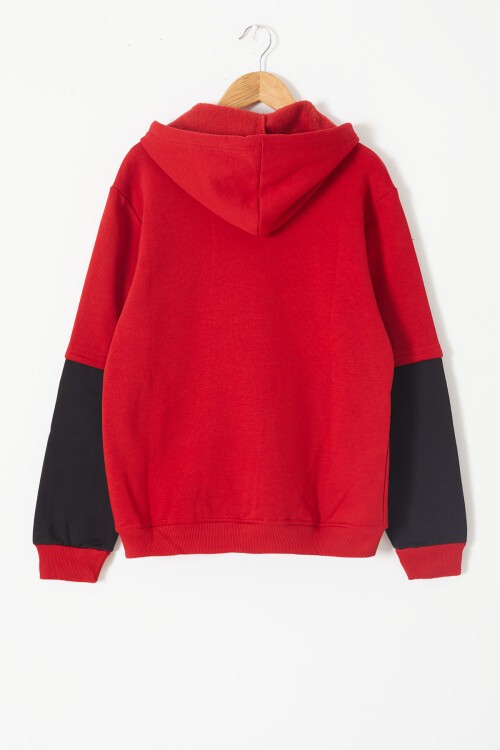 Kırmızı Yazılı Şardonlu Erkek Çocuk Kapüşonlu Sweatshirt 17251