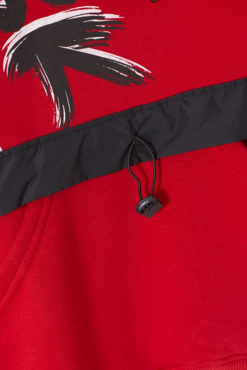 Kırmızı Yazılı Şardonlu Erkek Çocuk Kapüşonlu Sweatshirt 17251