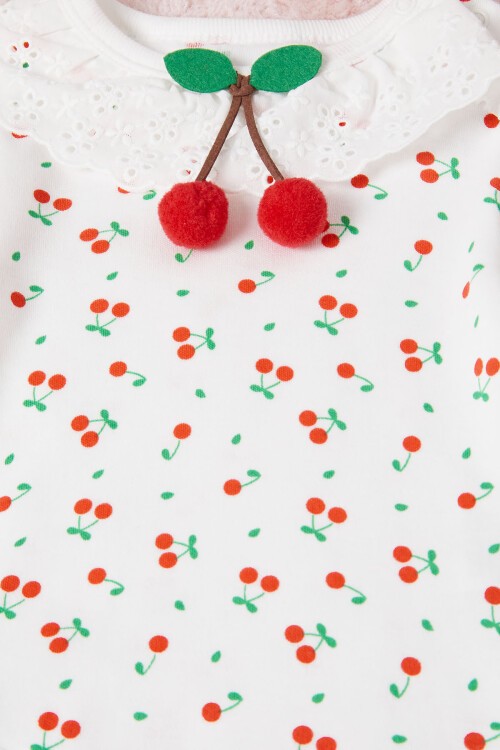 Kız Bebek Kiraz Desenli Uzun Kollu 2li Badi 16655