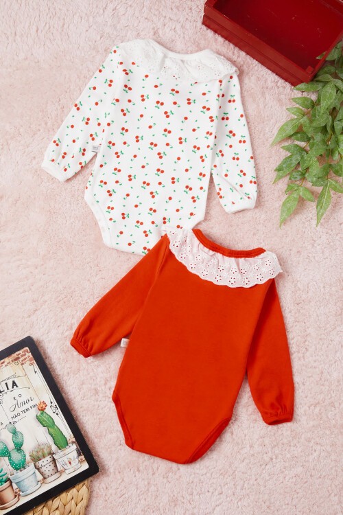 Kız Bebek Kiraz Desenli Uzun Kollu 2li Badi 16655