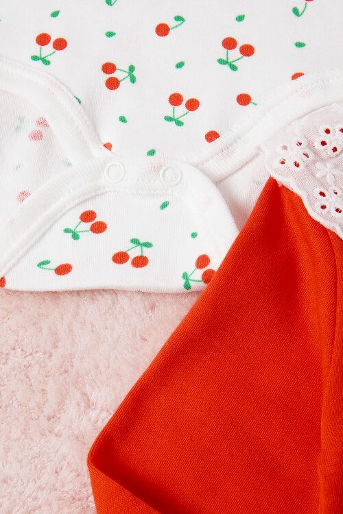 Kız Bebek Kiraz Desenli Uzun Kollu 2li Badi 16655