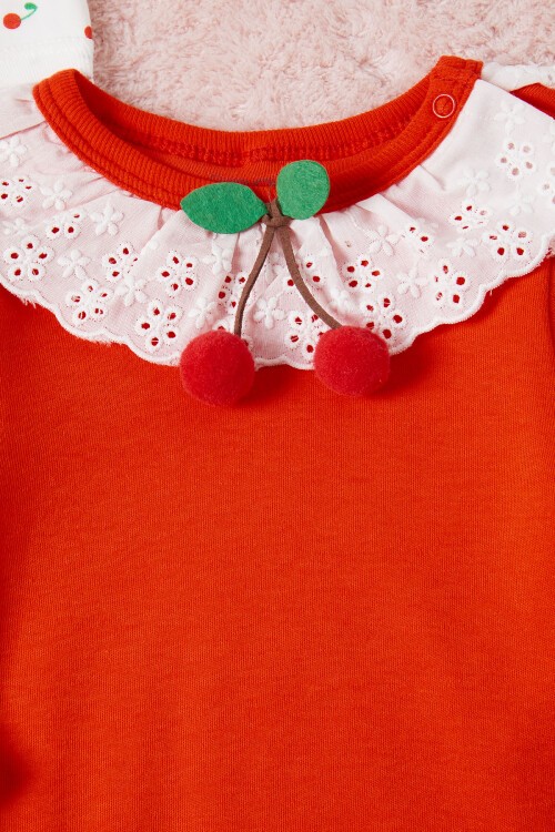 Kız Bebek Kiraz Desenli Uzun Kollu 2li Badi 16655