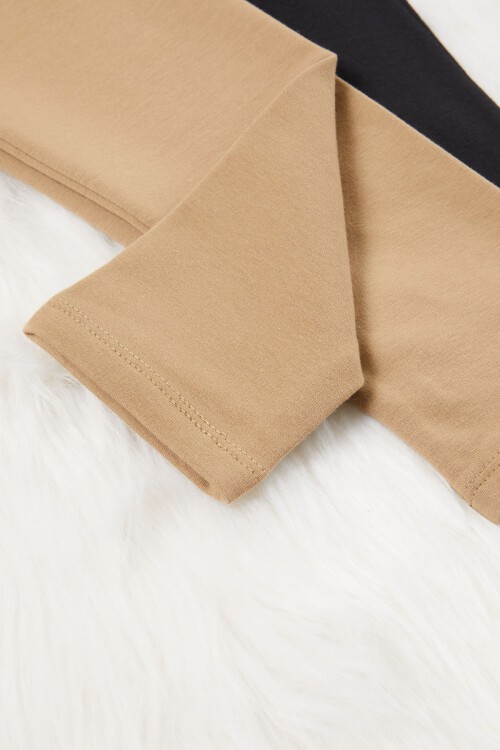 Kız Çocuk 2li Tayt Siyah-Krem 17163