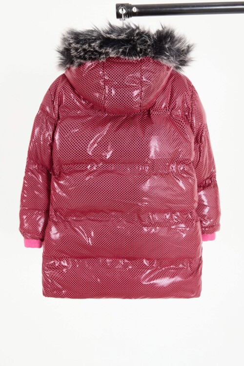 Kız Çocuk Altıgen Desenli Bordo Şişme Mont 16272