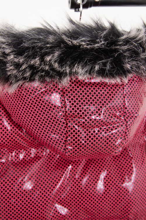 Kız Çocuk Altıgen Desenli Bordo Şişme Mont 16272