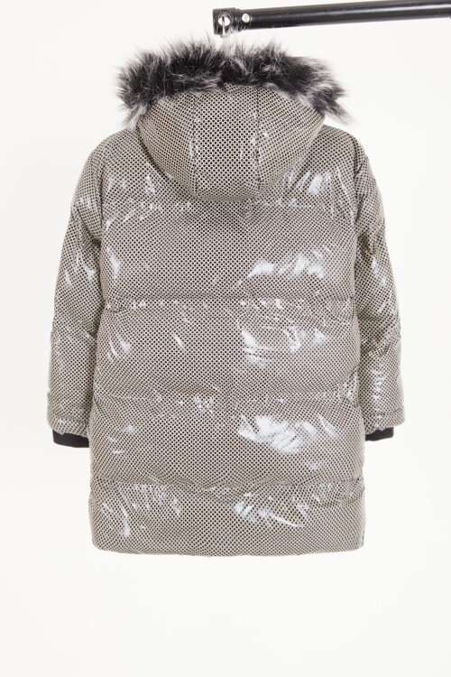 Kız Çocuk Altıgen Desenli Krem Şişme Mont 16267