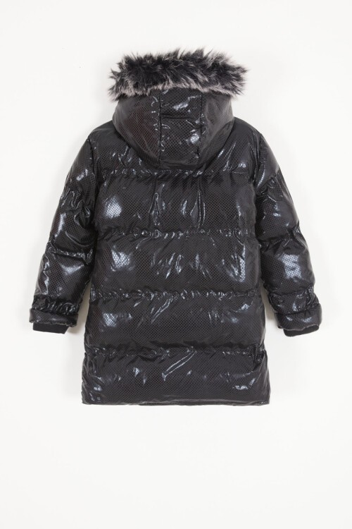 Kız Çocuk Altıgen Desenli Siyah Şişme Mont 17136