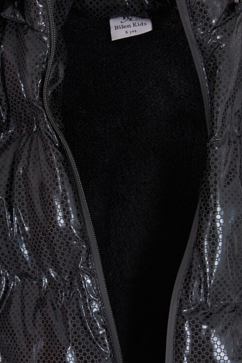 Kız Çocuk Altıgen Desenli Siyah Şişme Mont 17136