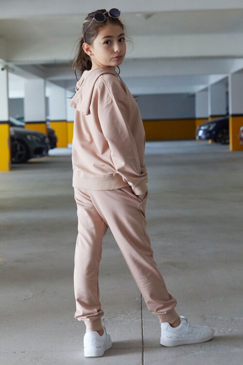 Kız Çocuk Bej Basic Kapüşonlu Takım 17146