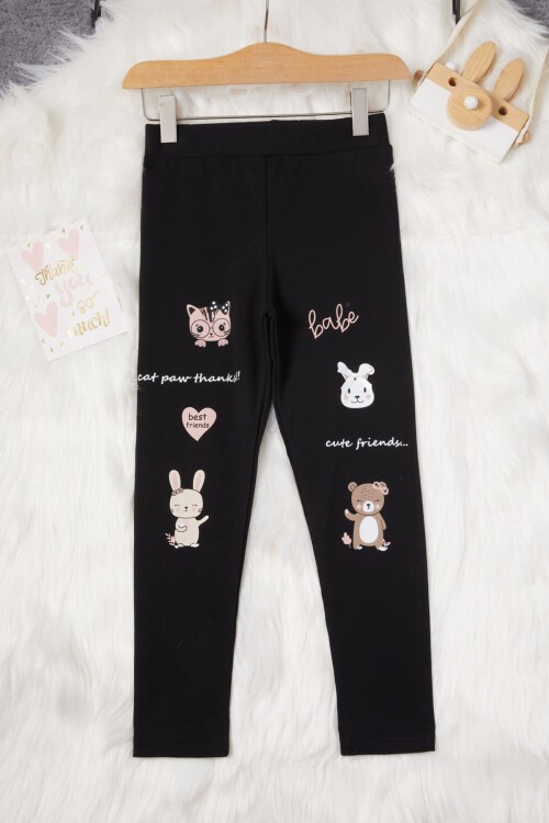 Kız Çocuk Cute Tavşan Baskı 2li Tayt Siyah-Gri 17021