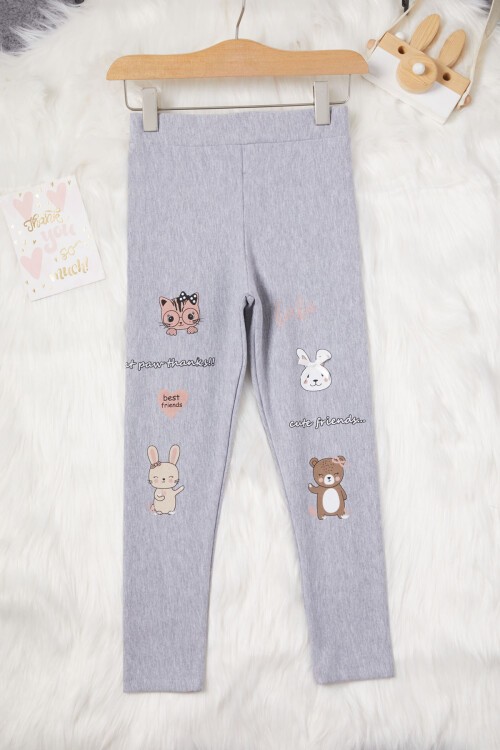 Kız Çocuk Cute Tavşan Baskı 2li Tayt Siyah-Gri 17021
