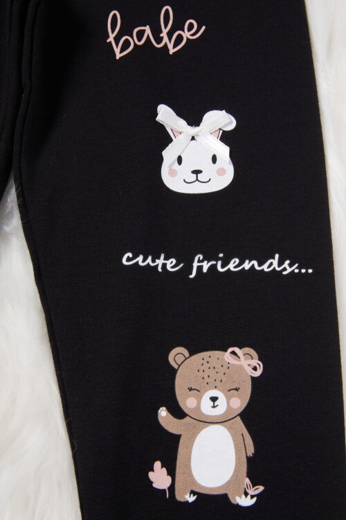Kız Çocuk Cute Tavşan Baskı 2li Tayt Siyah-Gri 17021