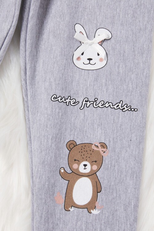 Kız Çocuk Cute Tavşan Baskı 2li Tayt Siyah-Gri 17021