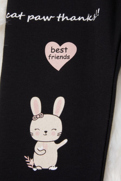 Kız Çocuk Cute Tavşan Baskı 2li Tayt Siyah-Gri 17021