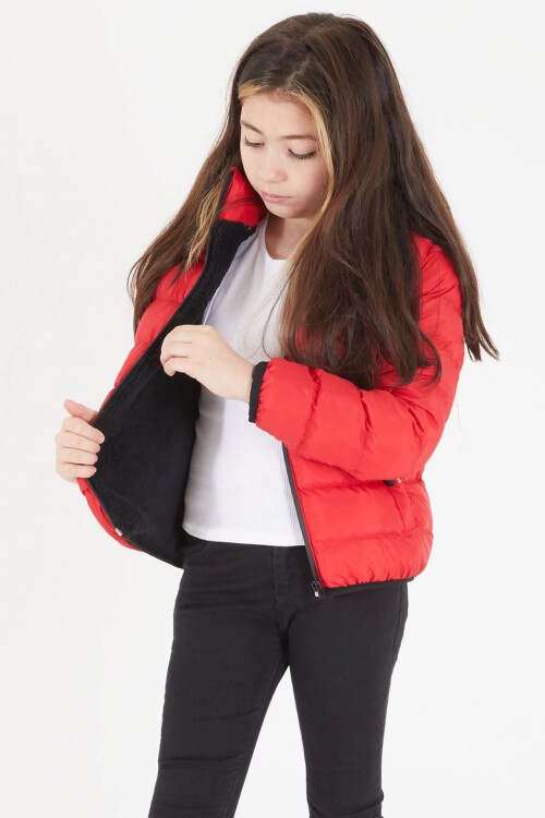 Kız Çocuk Düz Dikişli Kırmızı Şişme Mont 16521