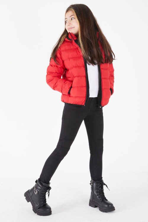 Kız Çocuk Düz Dikişli Kırmızı Şişme Mont 16521