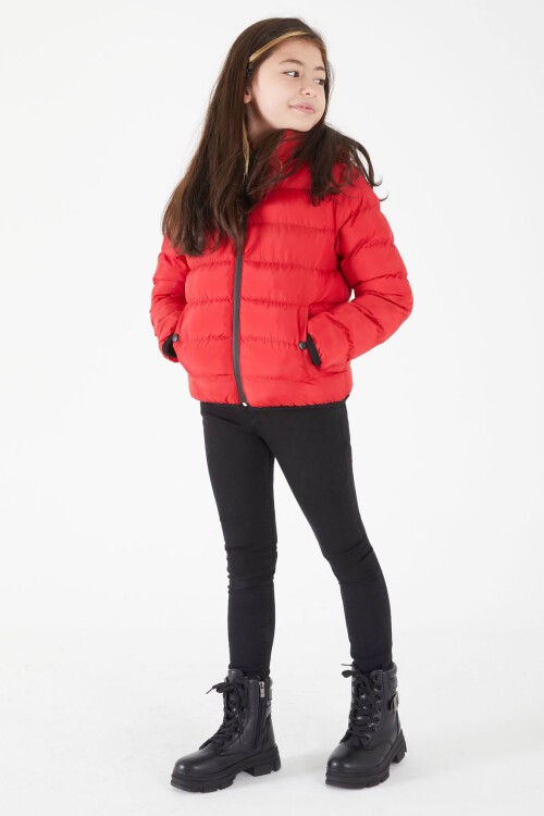 Kız Çocuk Düz Dikişli Kırmızı Şişme Mont 16521