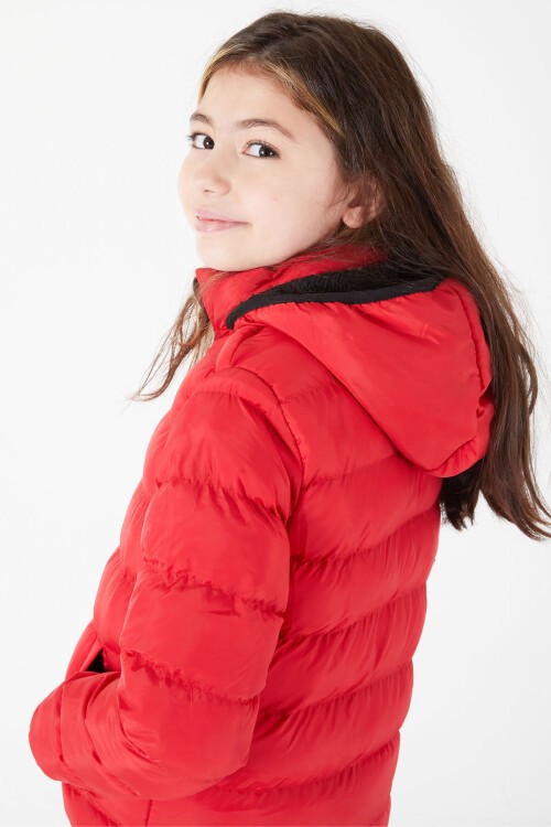Kız Çocuk Düz Dikişli Kırmızı Şişme Mont 16521