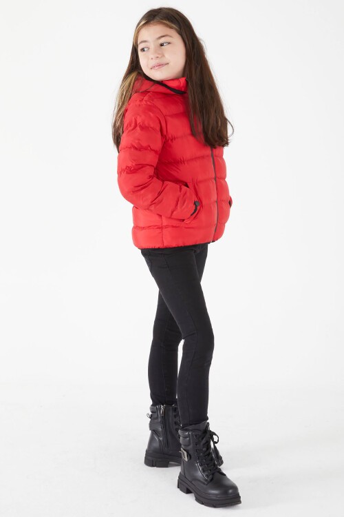 Kız Çocuk Düz Dikişli Kırmızı Şişme Mont 16521