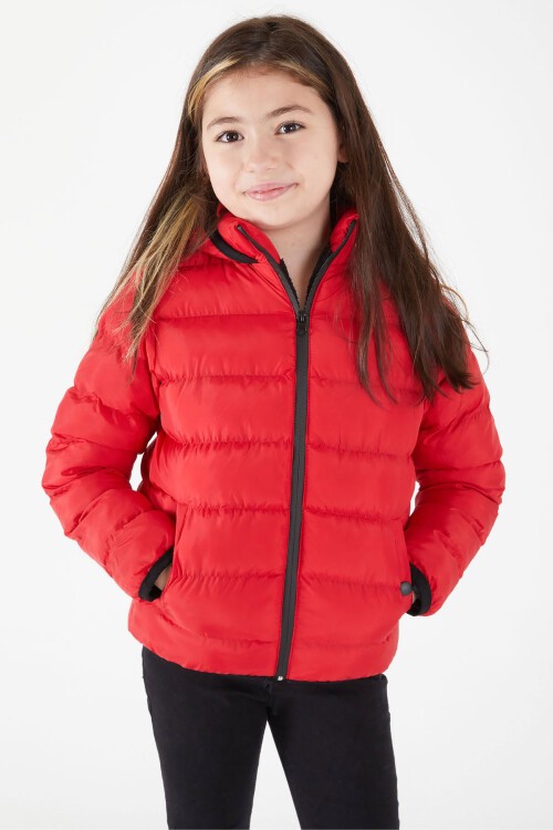 Kız Çocuk Düz Dikişli Kırmızı Şişme Mont 16521