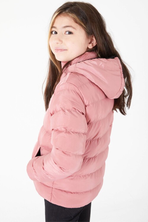 Kız Çocuk Düz Dikişli Pembe Şişme Mont 15638